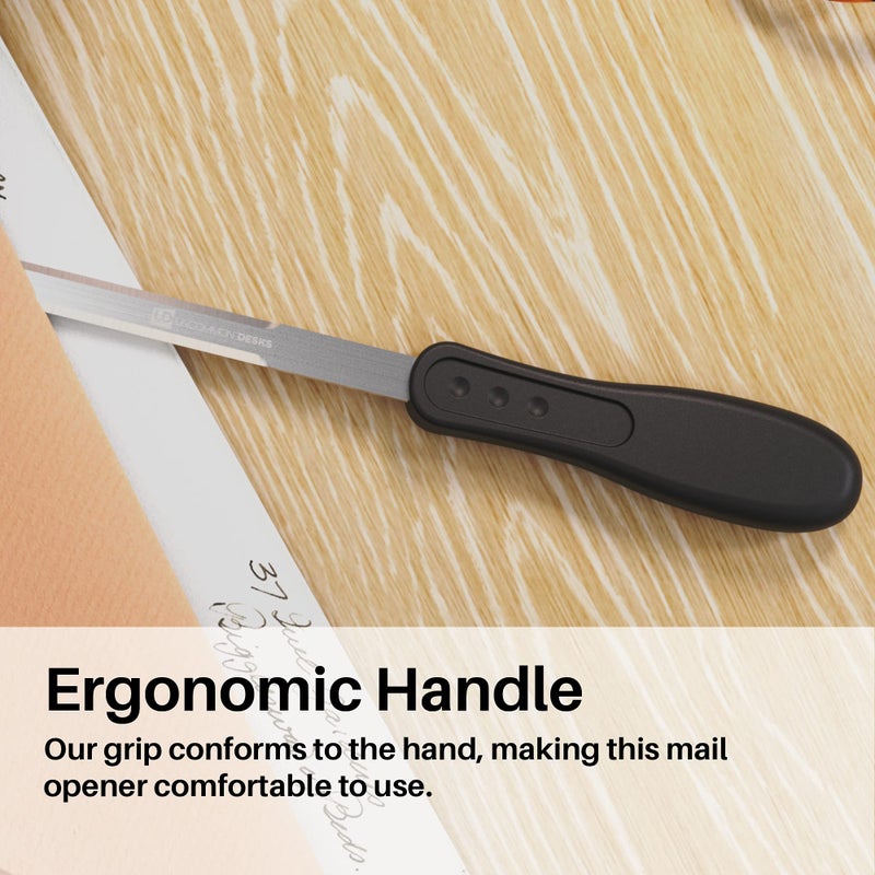 Uncommon Desks Office Letter Opener - Stainless Steel Knife-Edge Blade, Ergonomic Grip Handle (Black, 1 Pieces) - Image 4